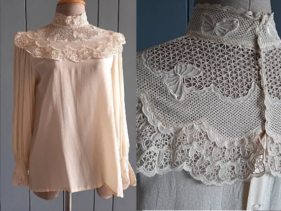 Victorian Silk Blouse Vintage Silk Blouse - Ivory