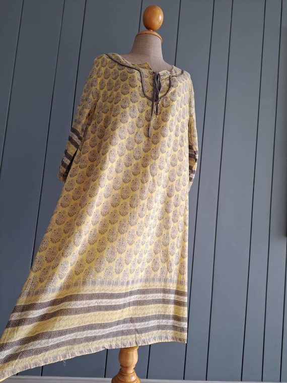 L - 90s Indian Cotton Gauze Tunic Dress - Paisley… - image 3