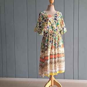 M - L - 90s Indian Cotton Gauze Dress - Summer Weekend Floral Dress