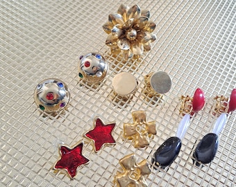 Sets of 80s Costume Earrings Red Enamel Stars Stud Earrings