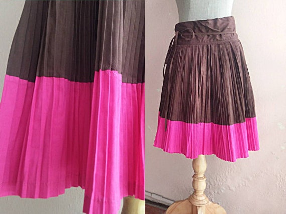 Free Size - 90s Color Block Skirt - Cotton Wrap Sk