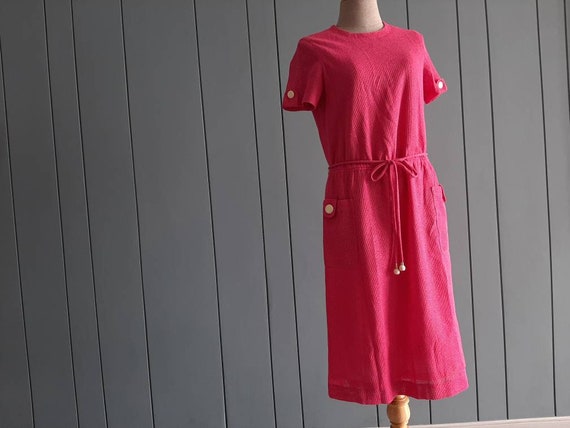 S - 60s Mod Dress Pink Cotton Dress - Japanese Vi… - image 2