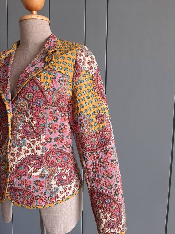 S - Vintage Quilted Jacket - Boho Hippie Paisley … - image 5