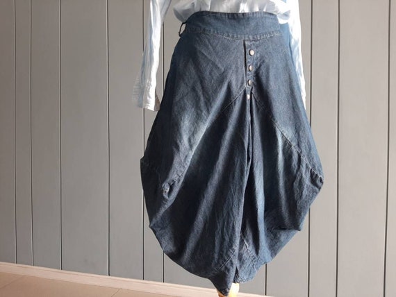 Free Size - Blue Denim Harem Pants - Unisex Hippie