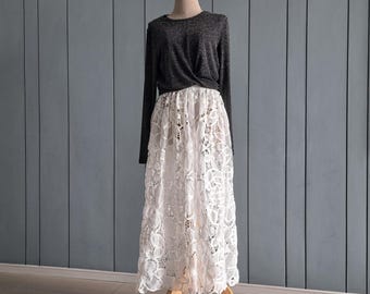 Handmade White Lace Maxi Skirt – Sheer Romantic Boho Style - Etsy
