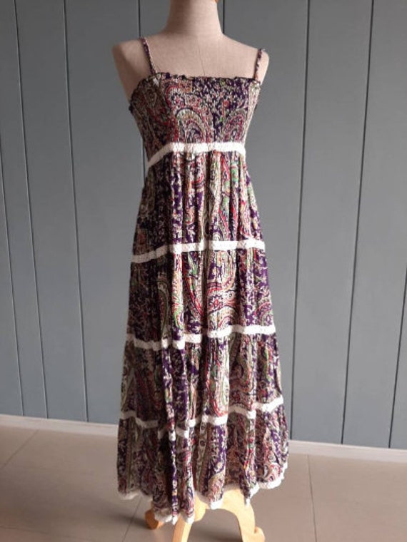 S - M - Boho Hippie Paisley Summer Sundress - Cot… - image 4