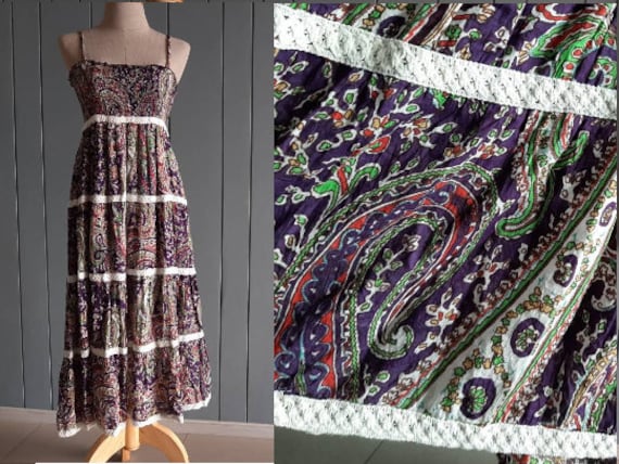 S - M - Boho Hippie Paisley Summer Sundress - Cot… - image 1