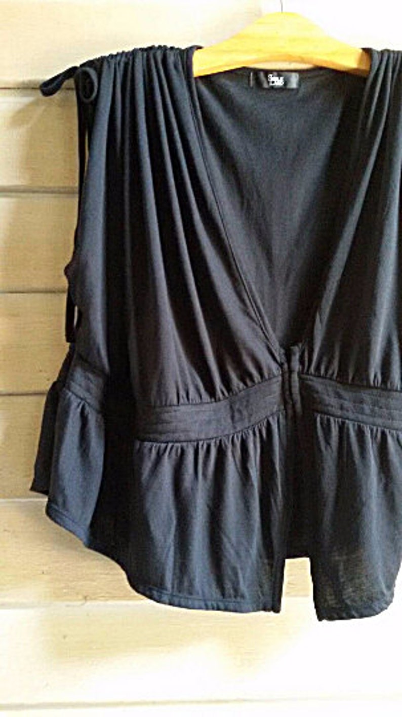 Plus sized Black Cardigan Top Boho Hippie Black Two Ways Cardigan Japanese Vintage Blouse