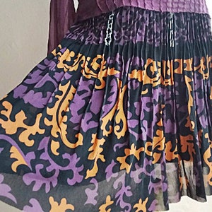 S - Vivienne Tam Pleated Tulle Skirt - Black Orange Violet Skirt - Cocktail Party Skirt Knee Length Pleat Designer Skirt