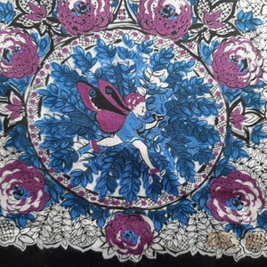 ANNA SUI Vintage Handkerchief Cotton Floral Print Scallop Edged Scarf 22 x 22 image 2