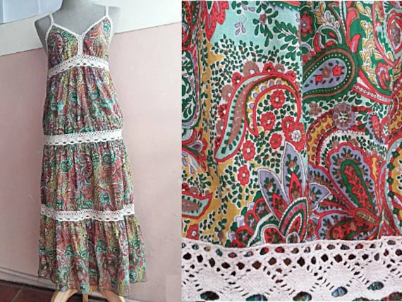 S - Boho Hippie Cotton Midi Dress - Hippie Cotton