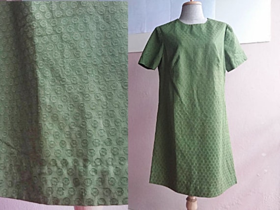 M - L - 60s Mod Mini Dress - Green Cotton Dress -