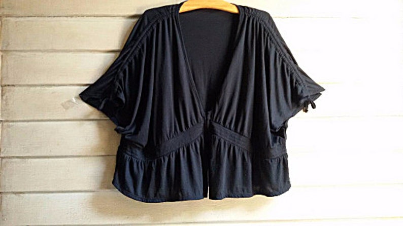Plus sized Black Cardigan Top Boho Hippie Black Two Ways Cardigan Japanese Vintage Blouse