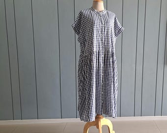 blue mod dress Blue & Grey Geometric printed Cotton Maternity Dress – nate life main image 1