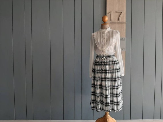 90s Tartan Check Pure Cotton Skirt - Elastic Wais… - image 4