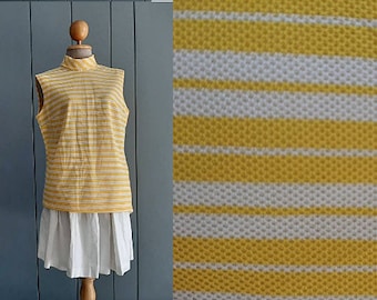 M - Haut sans manches mod années 60 - Haut court d&#39;été - Haut chemisier rayé - Chemisier jaune blanc