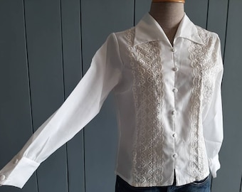 70s off White Lace Blouse - Secretary Office Career Blouse 