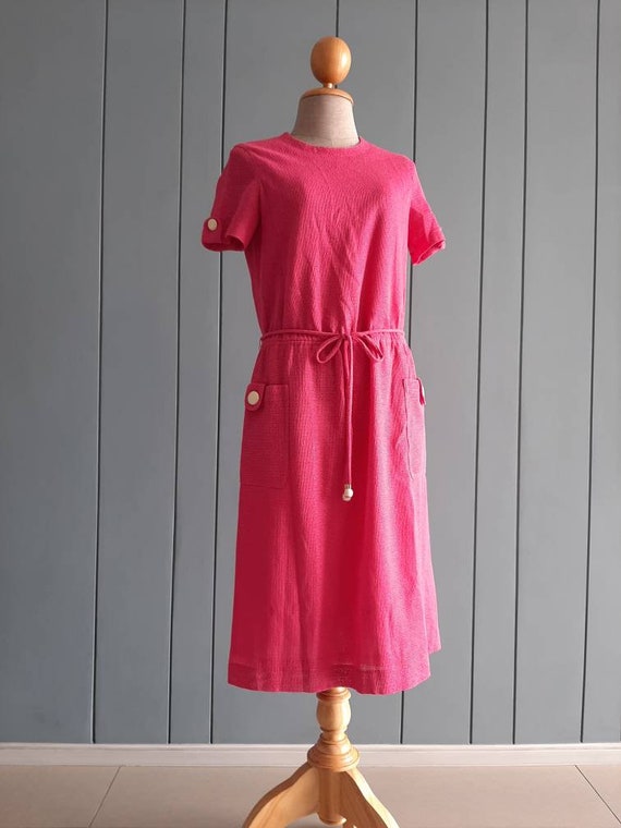S - 60s Mod Dress Pink Cotton Dress - Japanese Vi… - image 3