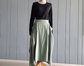 M - Y2K Sage Green Balloon Skirt - Asymmetry Skirt - 28"- 30" Waist Skirt