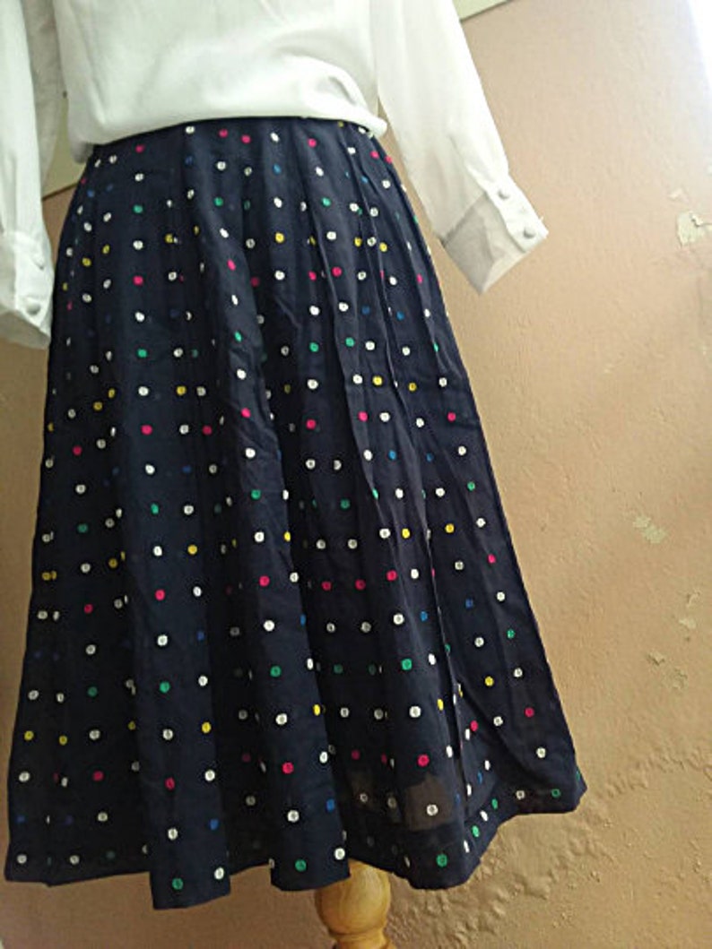 70s Polka Dot Skirt Cotton Midi Skirt 26 Waist Small Vintage Skirt