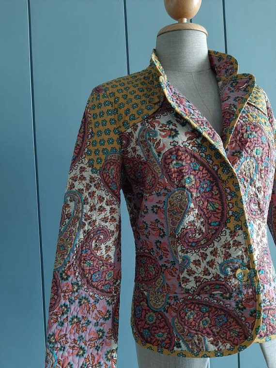 S - Vintage Quilted Jacket - Boho Hippie Paisley … - image 4