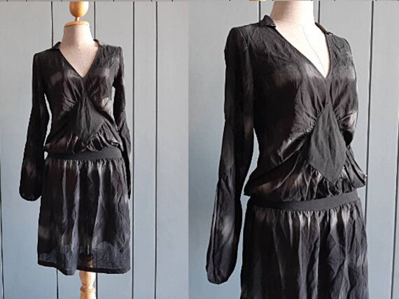 Small - 90s Boho Tied Dyed Chiffon Dress - Chiffo