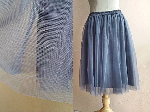 S - M - 90s Net Tulle Mesh Skirt - Grey Party Skir