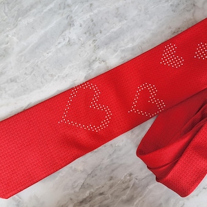 Vintage Red Heart Necktie - Mens Necktie -  Gift for Him - Wedding Anniversary Gift
