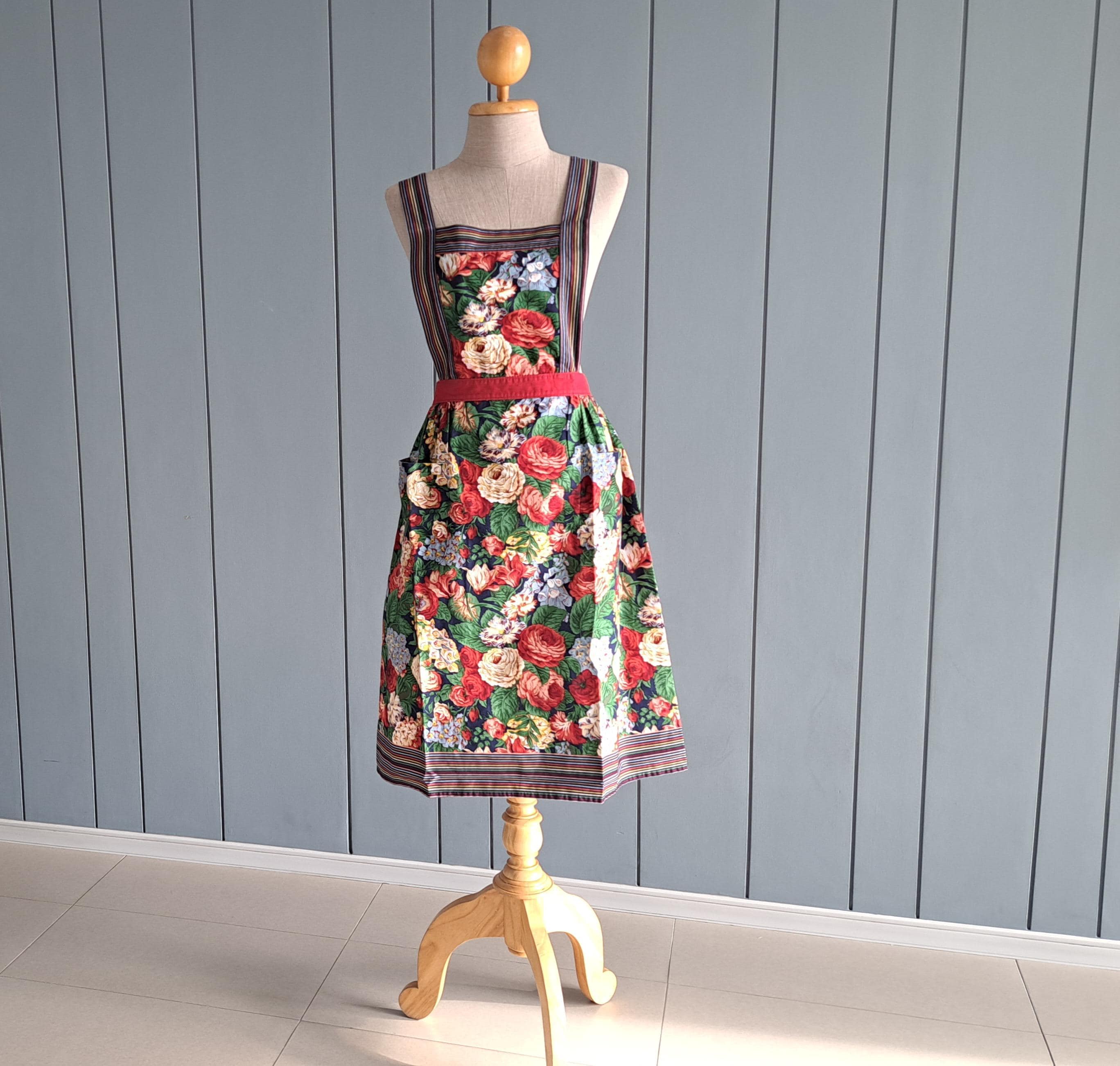 ヴィンテージKENZOエプロン - 花柄コットンエプロン - ポケット2つ