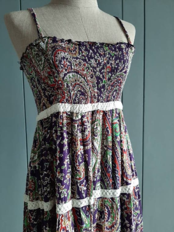 S - M - Boho Hippie Paisley Summer Sundress - Cot… - image 2