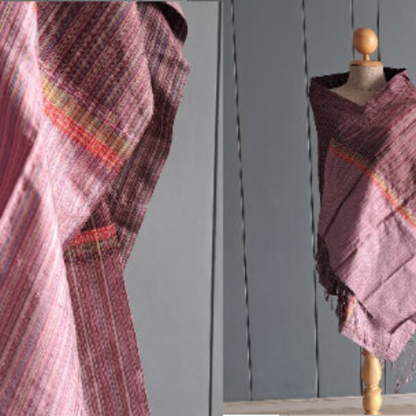 Foulard en soie thaïlandaise avec franges - Foulard en pure soie tissé à la main - 180 cm x 63 cm