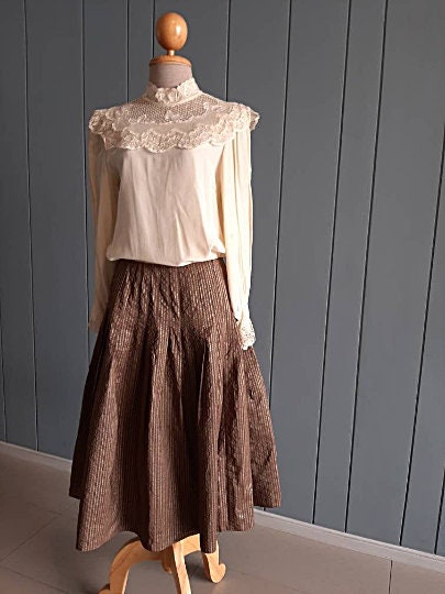 スカート Golden  Skirts Thriving Golden Blossom Embossed Jacquard Midi Skirt - Retro