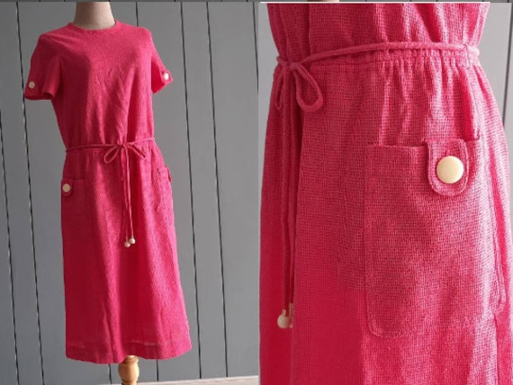 S - 60s Mod Dress Pink Cotton Dress - Japanese Vi… - image 1