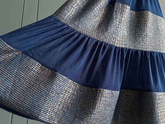 S - 90s Midnight Blue Gold Dress - Vintage Tulle … - image 6