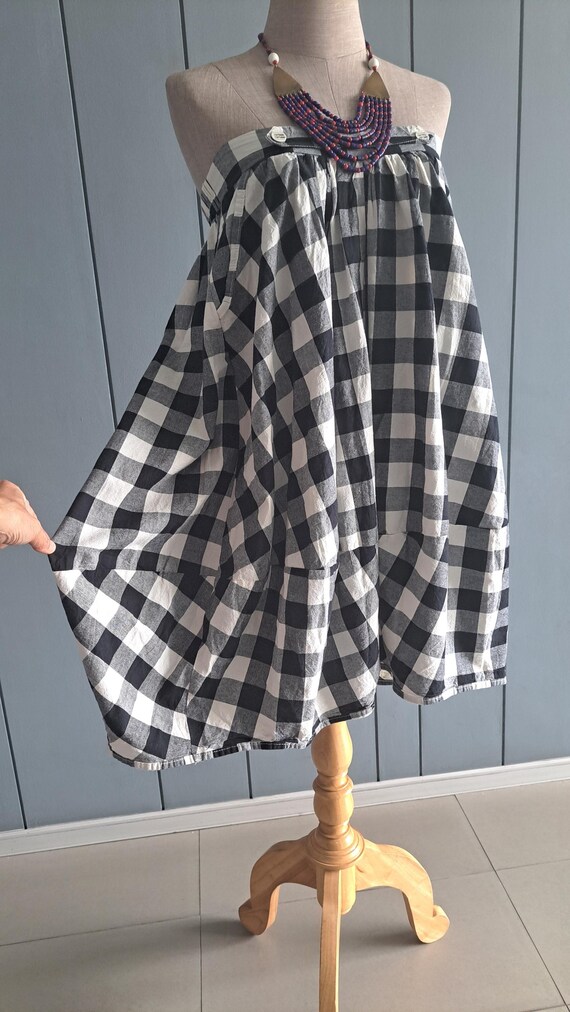 S - M - 90s Cotton Balloon Skirt - Black White Gingham Skirt