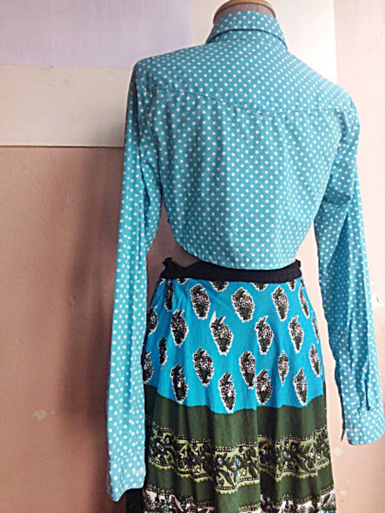 Indian Paisely Block Print Blue Green Skirt Free Size Free Shipping Gypsy Cotton Skirt Hippie Boho Indian Cotton Skirt