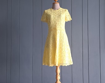 60s/70s Handmade Butter Yellow Lace Dress - Etsy