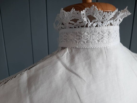 S - Vintage Summer White Cotton Shirt - Lace Ruff… - image 10