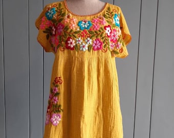 Blusa bohemia de algodón súper suave para vacaciones de verano, con bordado  a mano, color amarillo mostaza