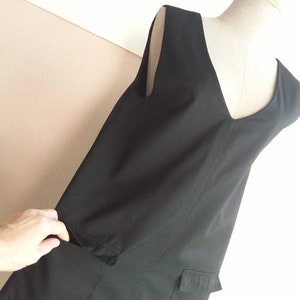 90s Overall Dress -  Black Pinafore - Two Pockets - Essential Black - Minimalist Chic