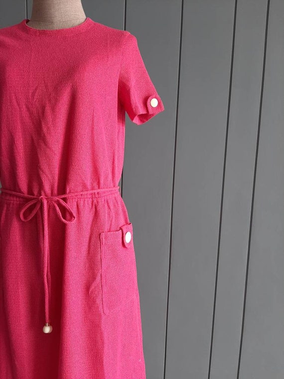 S - 60s Mod Dress Pink Cotton Dress - Japanese Vi… - image 6
