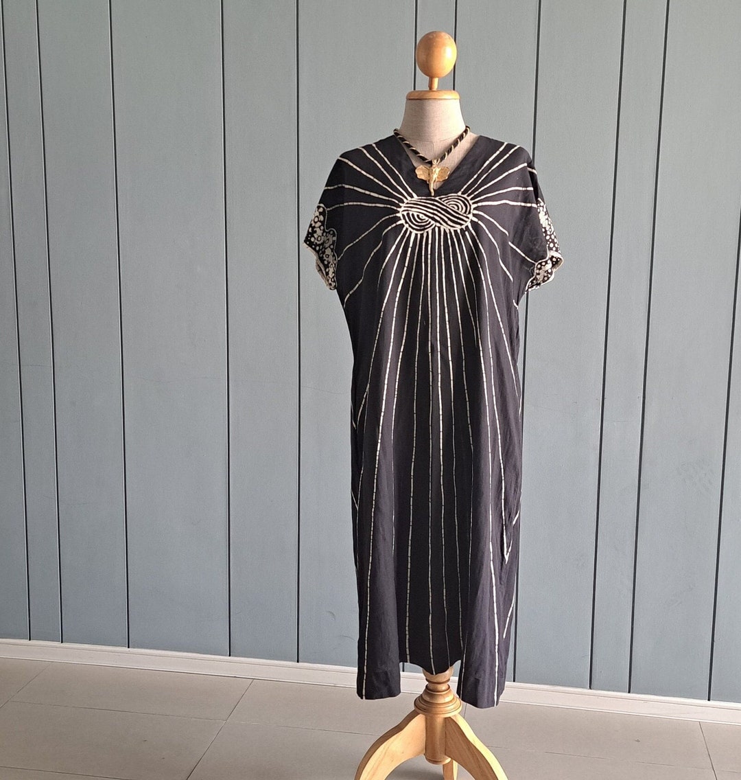 M 70s Ramona Rull Boubou Batik Caftan Pure Cotton Summer Dress Hippie ...