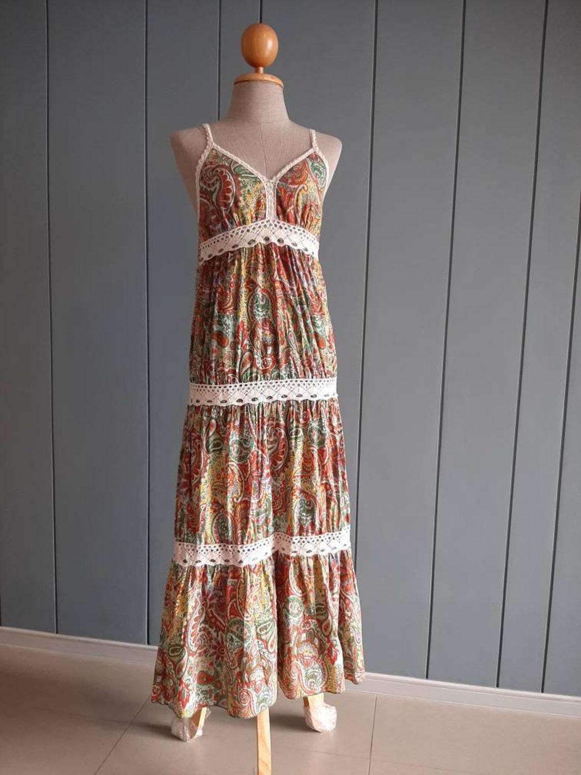 S Boho Hippie Cotton Midi Dress Hippie Cotton Sun Dress Etsy
