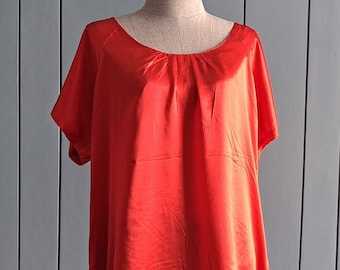 XL Bluse aus Seide/Baumwolle - Orange Sommer Kurzarm Bluse aus Seide/Baumwolle
