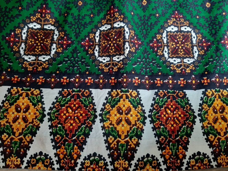 27 Waist 70s Retro Cotton Dress Day Dress Cotton Maximalist Dress S Green Orange Dress