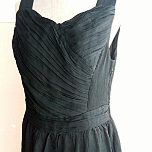 M - Crepe Black Dress - Vintage Little Black Dress - 90s Chiffon Drape Dress - Black Party Dress - Minimalist Black Dress