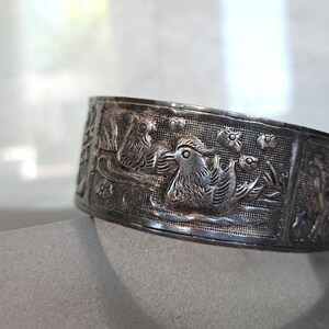 Regalo de bodas - Muestra de amor - Pulsera de plata antigua - Patos mandarines chinos orientales hechos a mano en plata - Doble felicidad