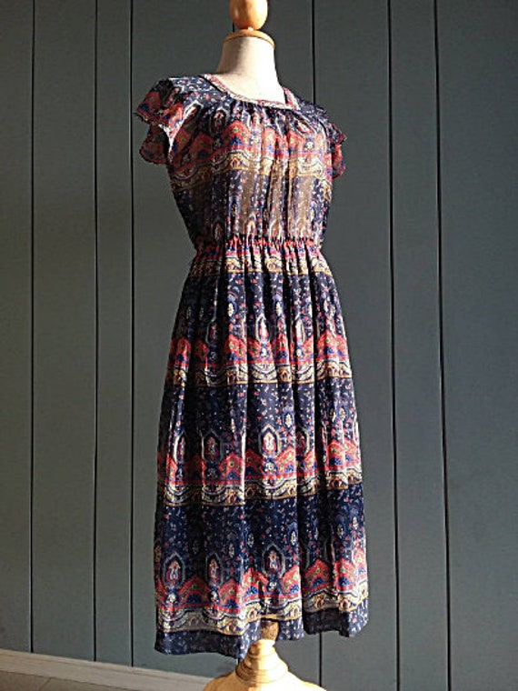 70s Boho Chiffon Dress - Paisley Print Chiffon - … - image 9