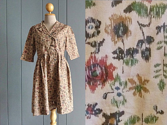 M - 70s Floral Garden Day Dress - Summer Cotton D… - image 1