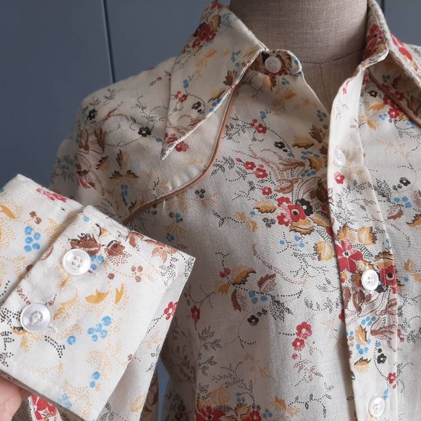 70s Cowboy Cowgirl Shirt - Cotton Shirt Blouse - Vintage Cotton Blouse Floral Print Shirt